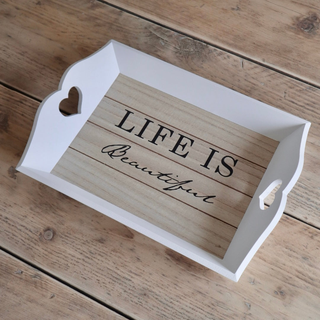 White & Wood Decorative Tray