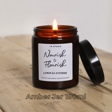Load image into Gallery viewer, Nourish To Flourish Lemon &amp; Lavender Candle - Stress Relief &amp; Tranquility