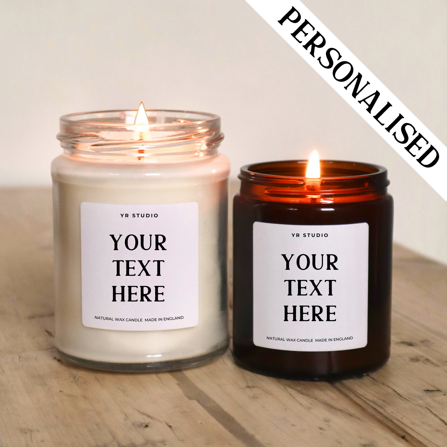 Personalised candle gift with custom text