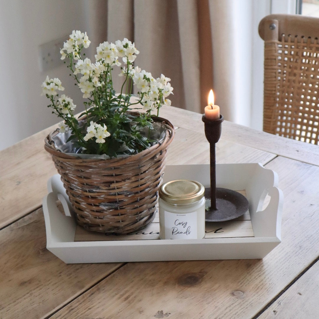 White & Wood Decorative Tray