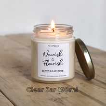 Load image into Gallery viewer, Nourish To Flourish Lemon &amp; Lavender Candle - Stress Relief &amp; Tranquility