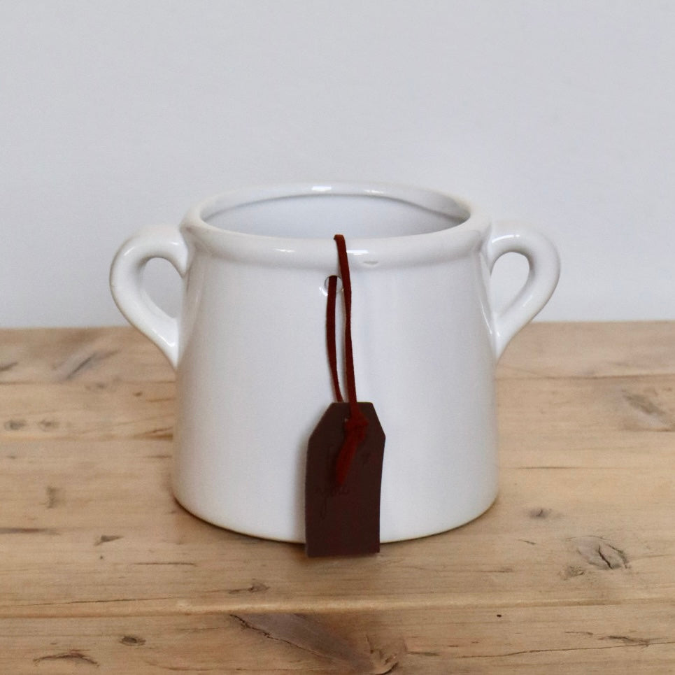 White Ceramic Pot with Handles