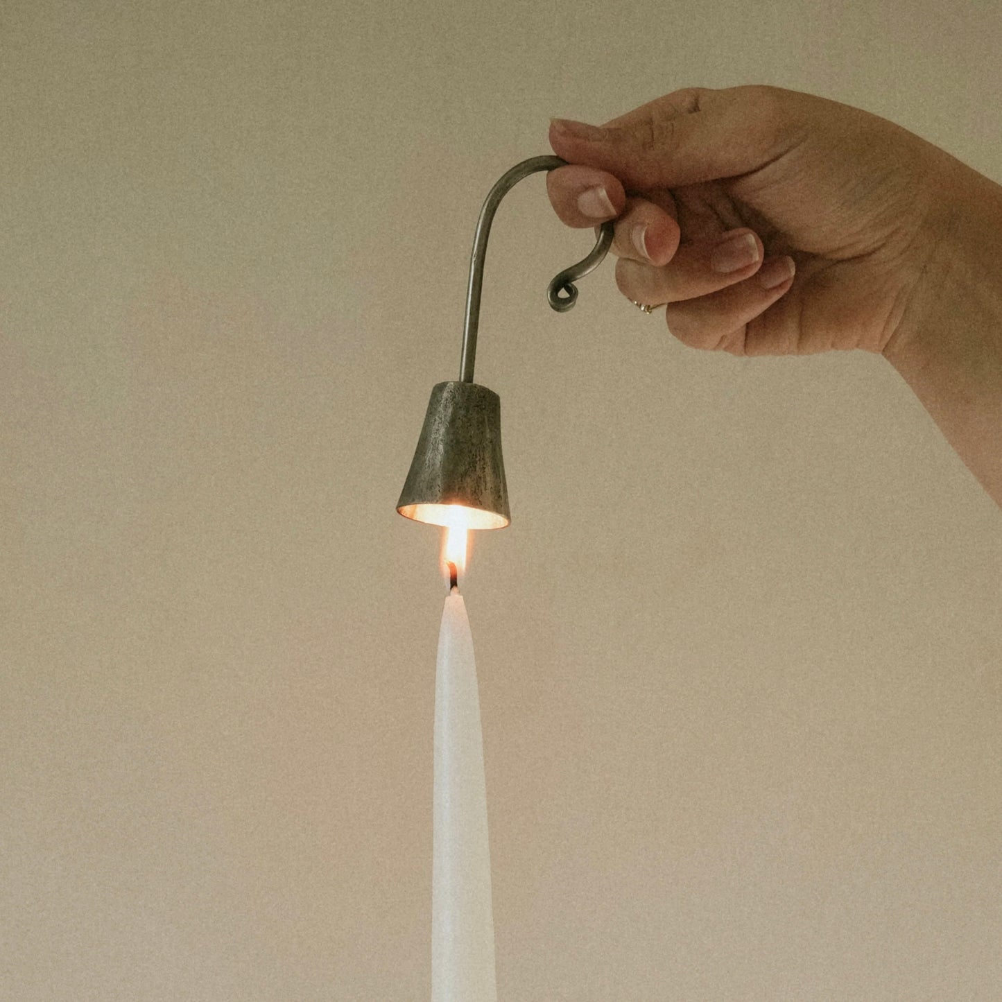 Curved Antique Silver Candle Snuffer (in Cotton Bag)