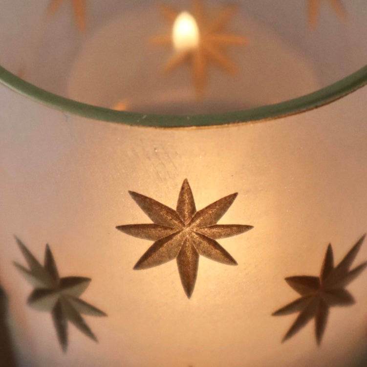 Gold Star Frosted Candle Holder