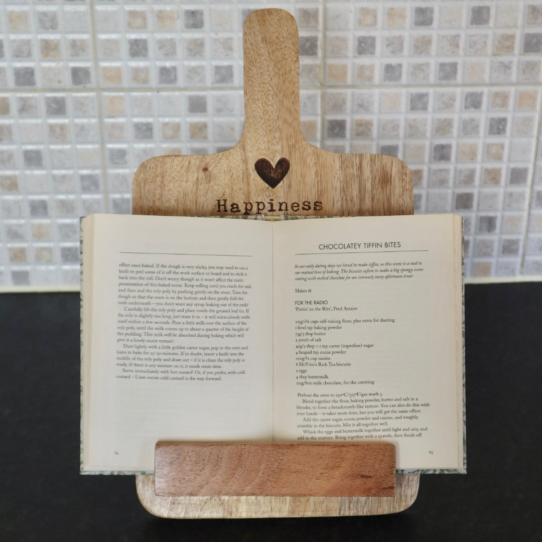Rustic Wooden Recipe Book Cutting Board with Stand – Happiness is Homemade