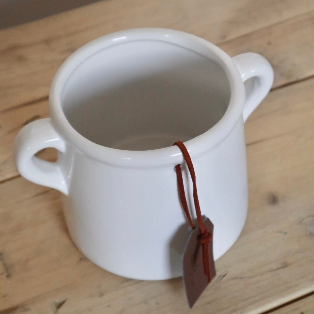 White Ceramic Pot with Handles