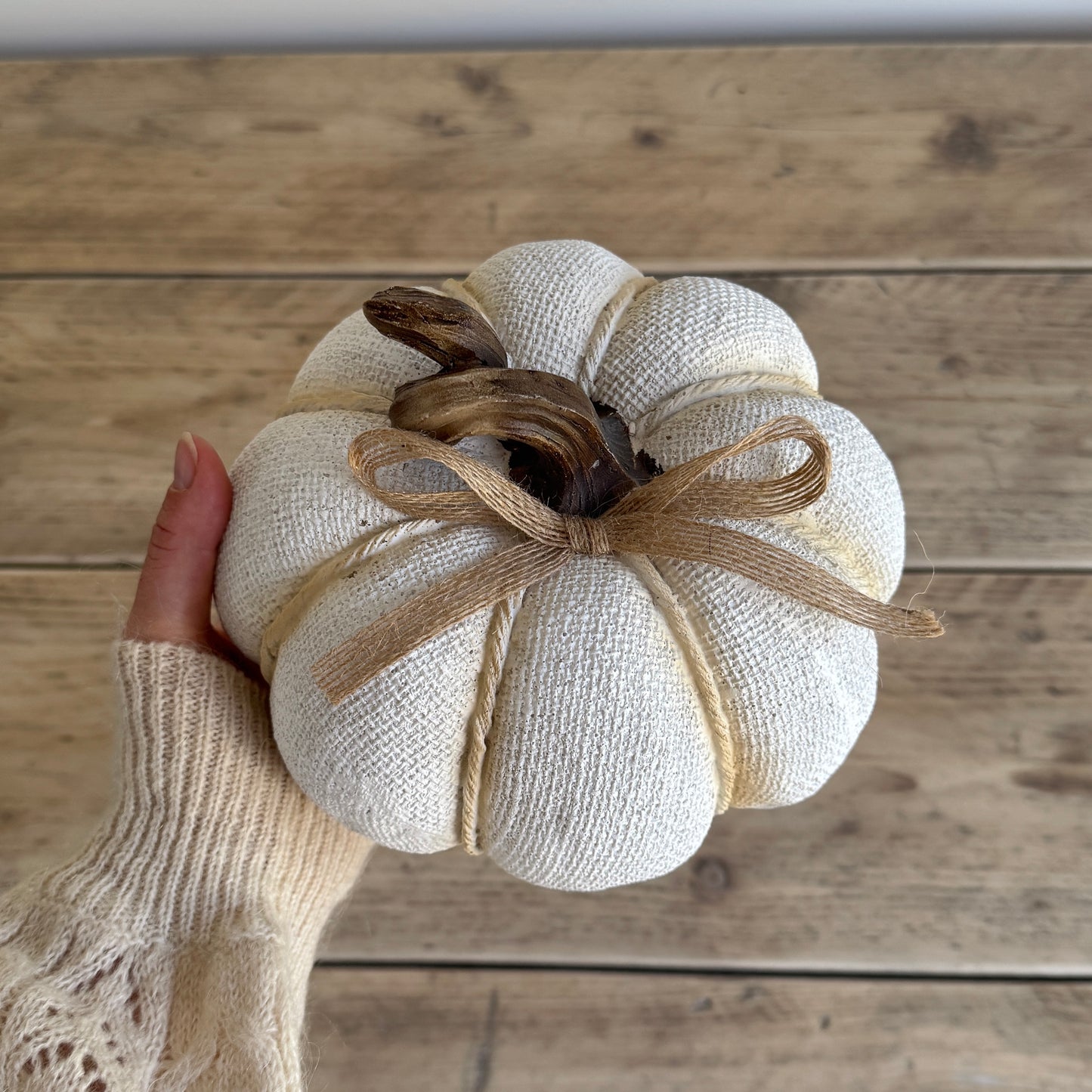 White Pumpkin Decoration with Ribbon