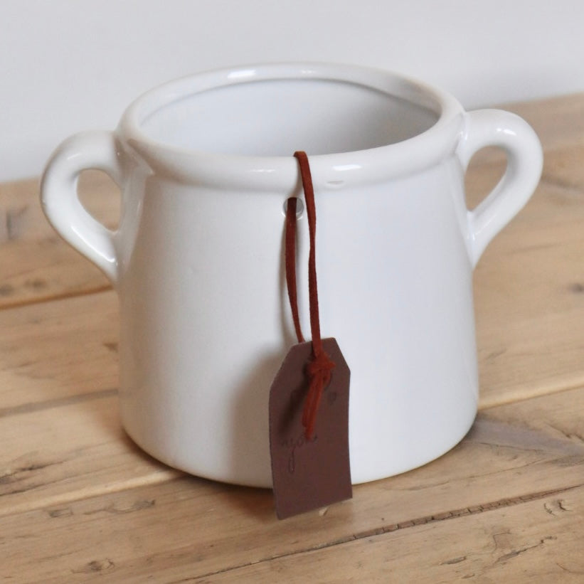 White Ceramic Pot with Handles