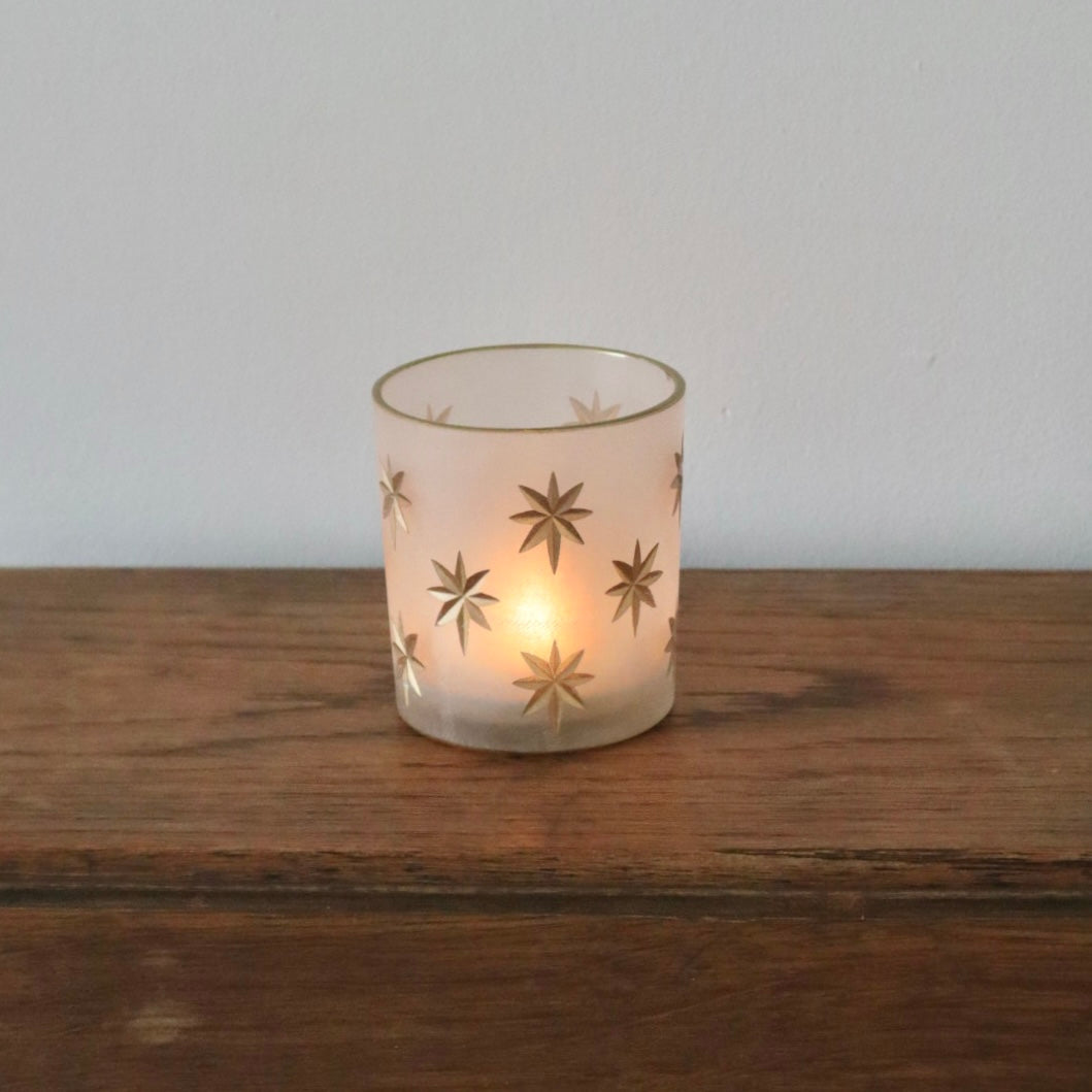 Gold Star Frosted Candle Holder