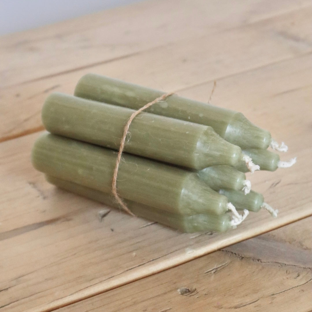 Short Dinner Candles – Paraffin Wax in Sage Green