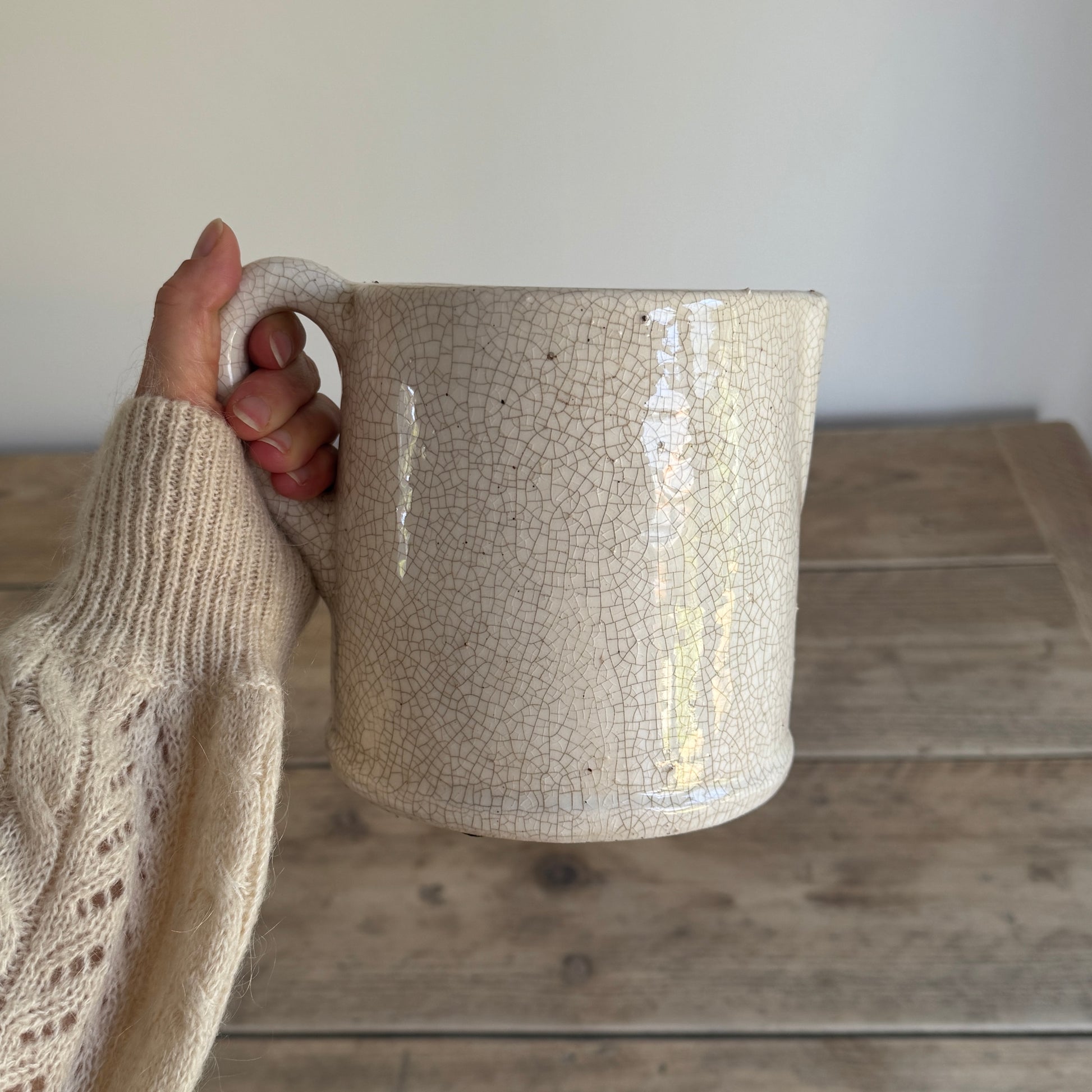 White Crackle Glaze Jug Vase – Ceramic Rustic Decor | Flower or Utensil Holder