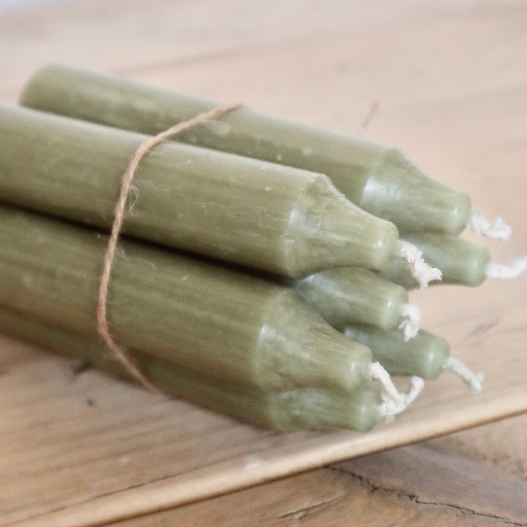 Short Dinner Candles – Paraffin Wax in Sage Green