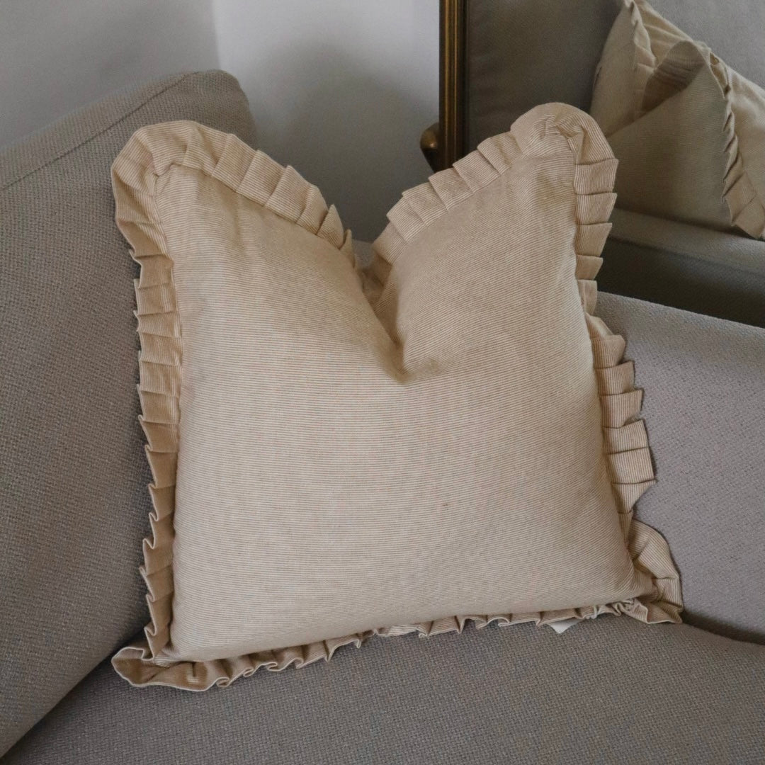 Pinstripe Frill Cushion With Feather Pad 50x50cm