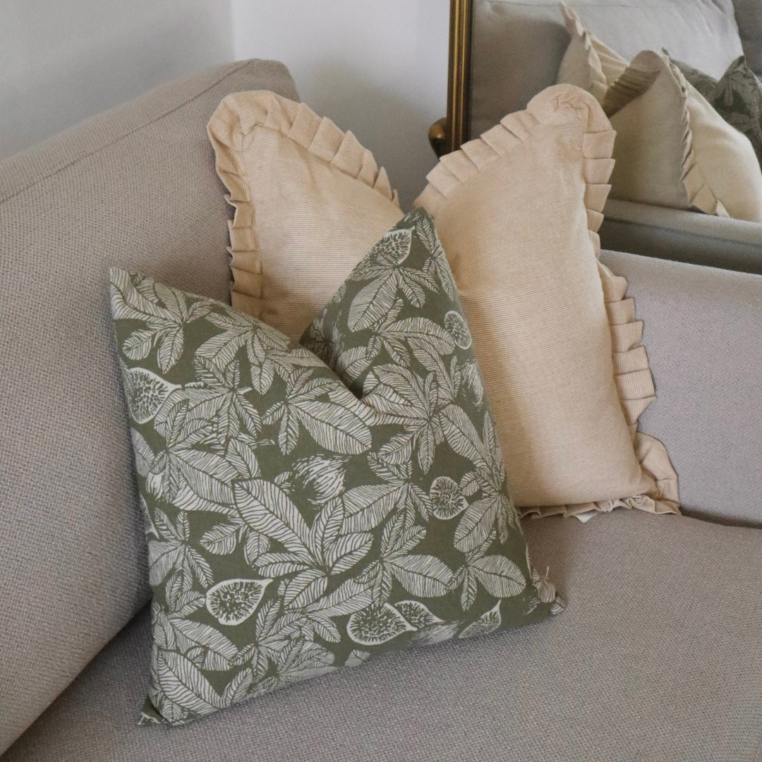Pinstripe Frill Cushion With Feather Pad 50x50cm