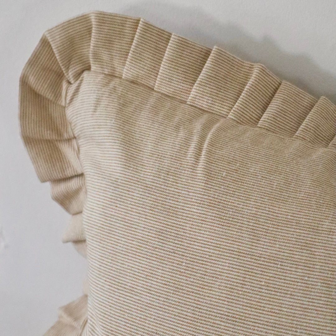 Pinstripe Frill Cushion With Feather Pad 50x50cm