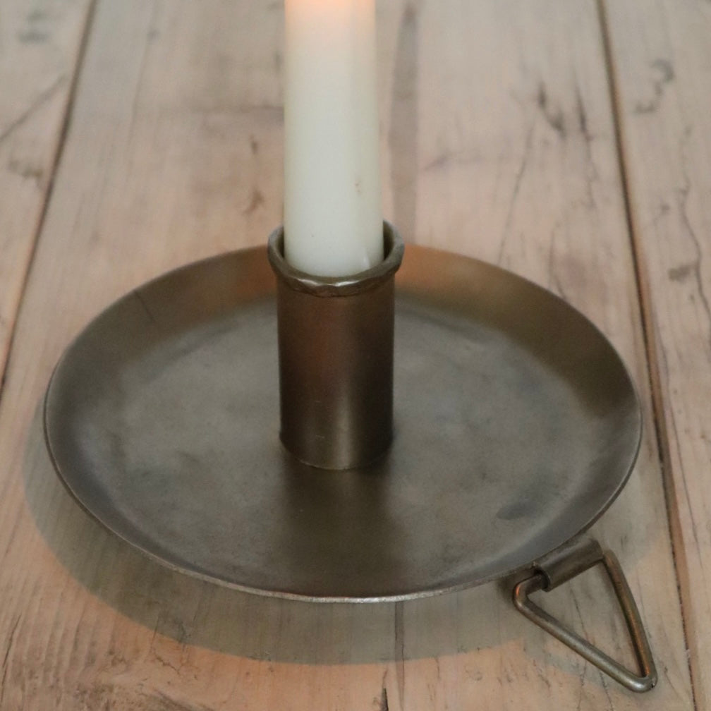 Antique Gold Forged Plate Candle Holder – Rustic Country Style