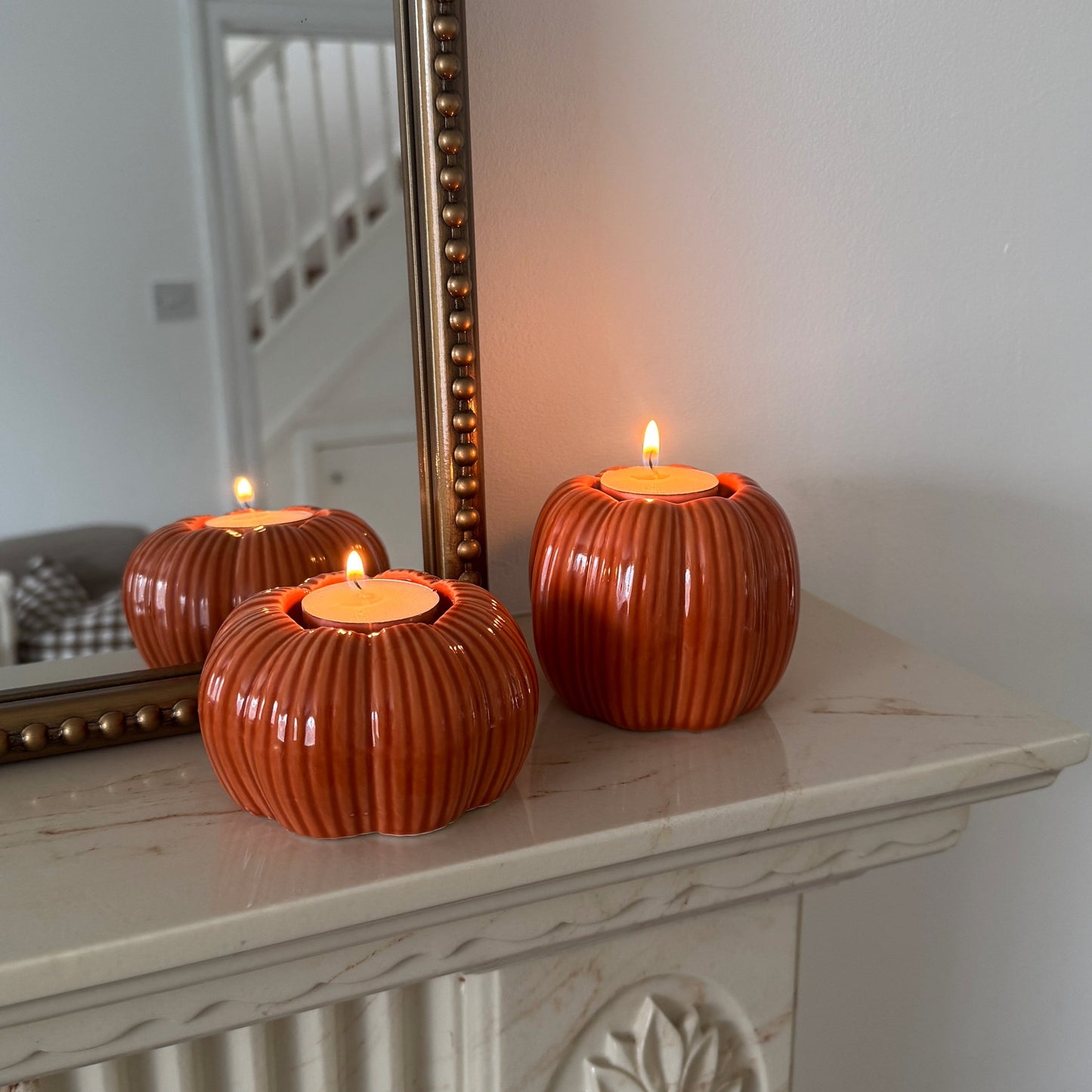 Orange Pumpkins Candle Holders Duo