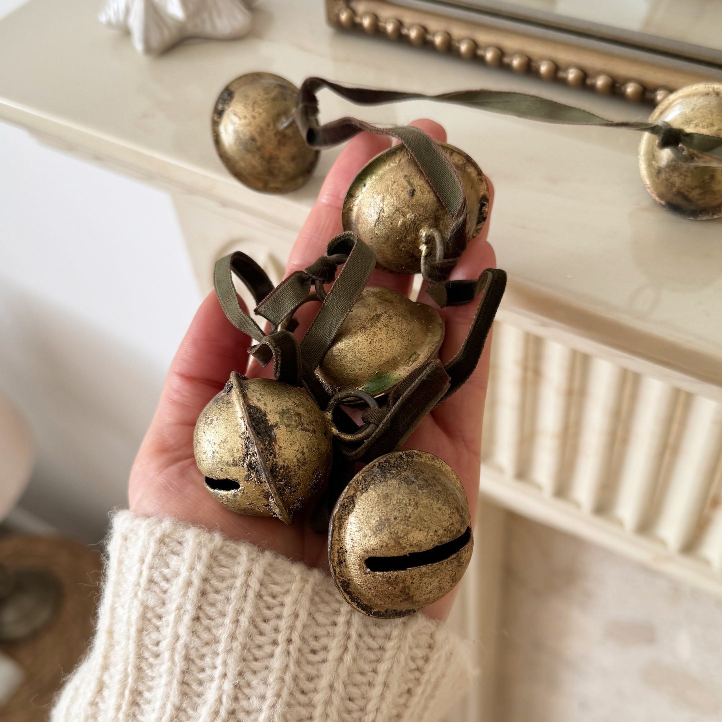 Brass Bell Garland on Velvet Ribbon
