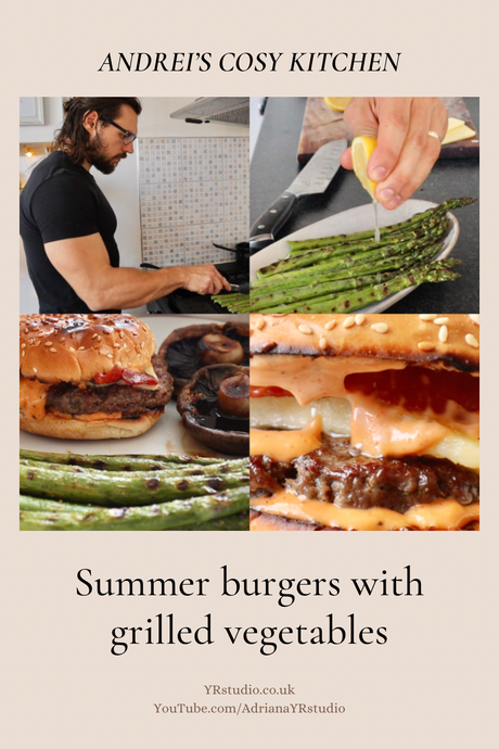 Summer burgers with grilled vegetables