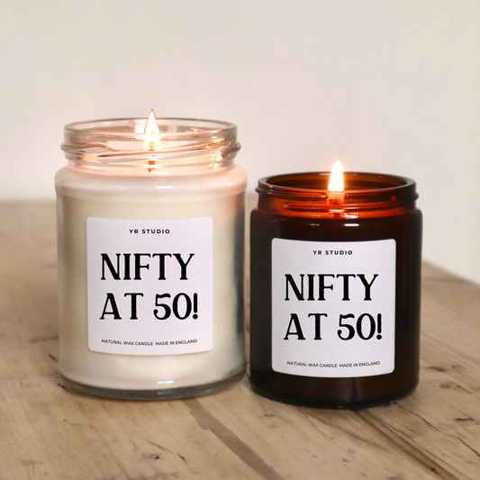 Funny Nifty At 50 Candle - Perfect 50th Birthday Gift for Mum, Friend, Sister or Husband