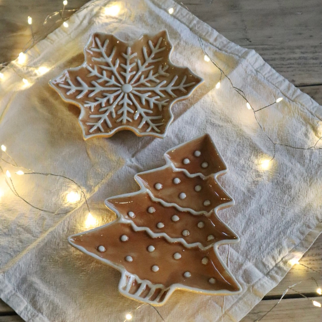 Gingerbread Tree & Snowflake Serving Plates Duo