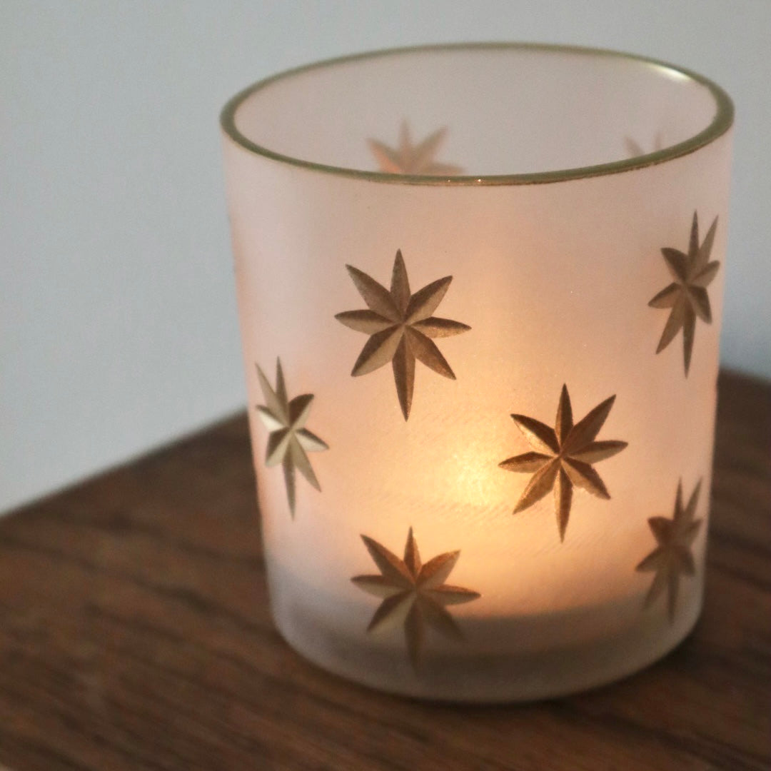 Gold Star Frosted Candle Holder