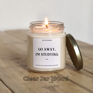 "Go away, I'm studying" gift candle