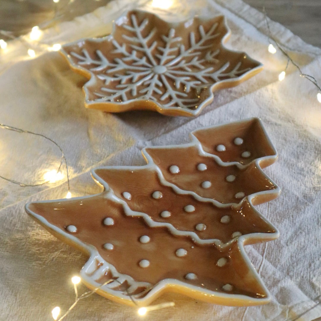 Gingerbread Tree & Snowflake Serving Plates Duo