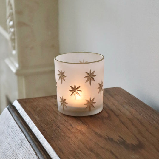 Gold Star Frosted Candle Holder