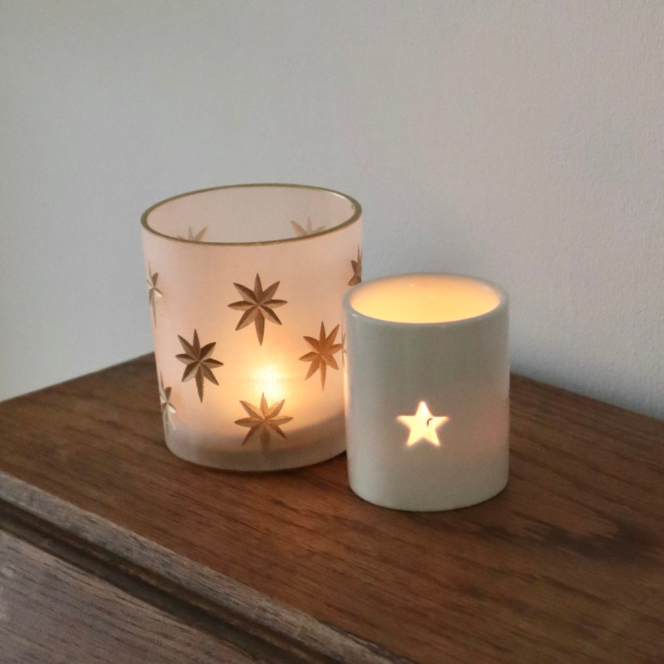 Gold Star Frosted Candle Holder