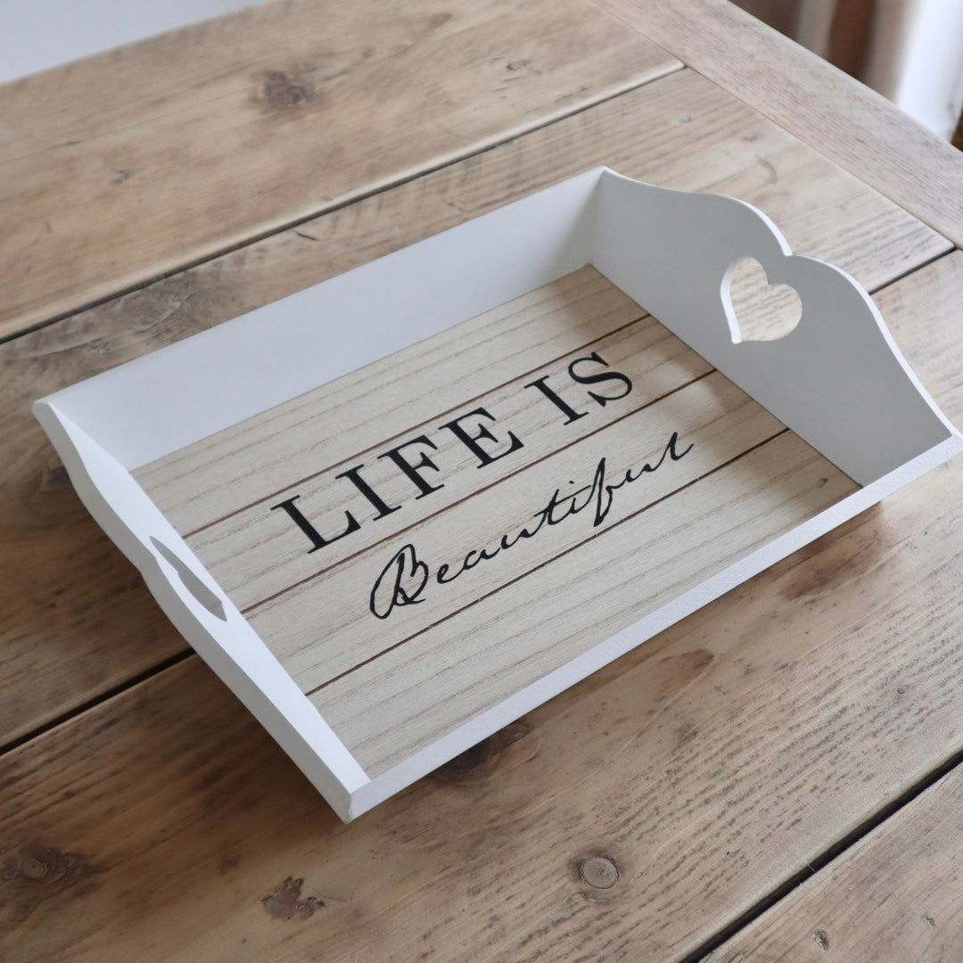 White & Wood Decorative Tray
