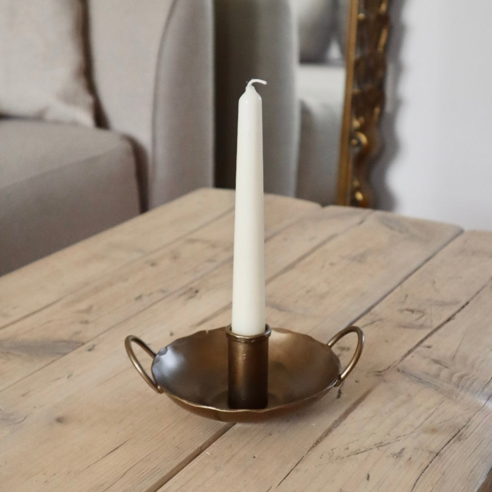 Antique Gold Rustic Taper Candle Holder – English Countryside Charm