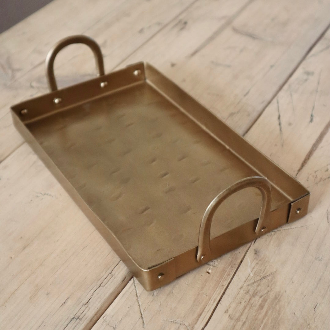 Antique Gold Brass Tray | Rustic Country Home Decor