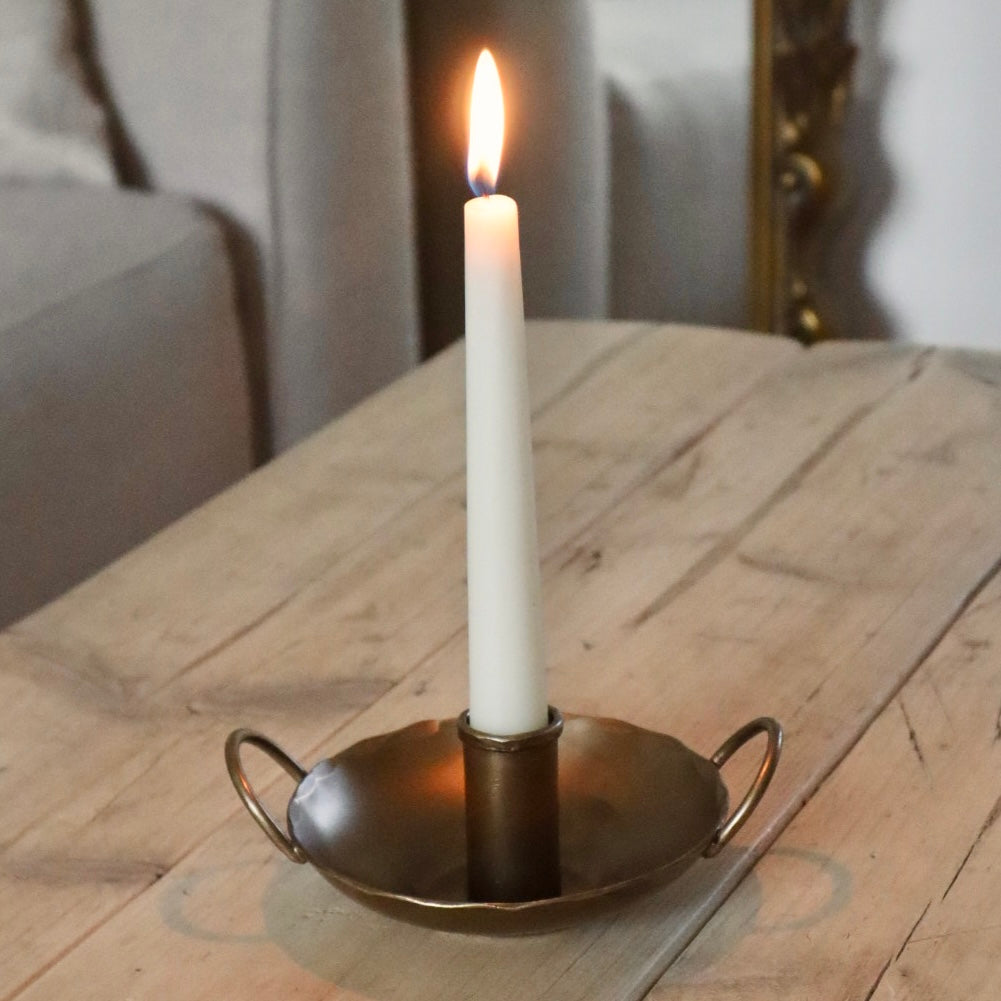 Antique Gold Rustic Taper Candle Holder – English Countryside Charm