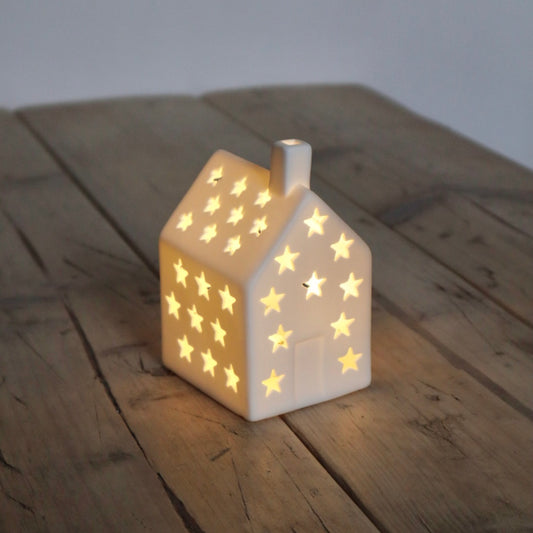 Light Up Starry Cottage House | Rustic Ceramic LED Ornament