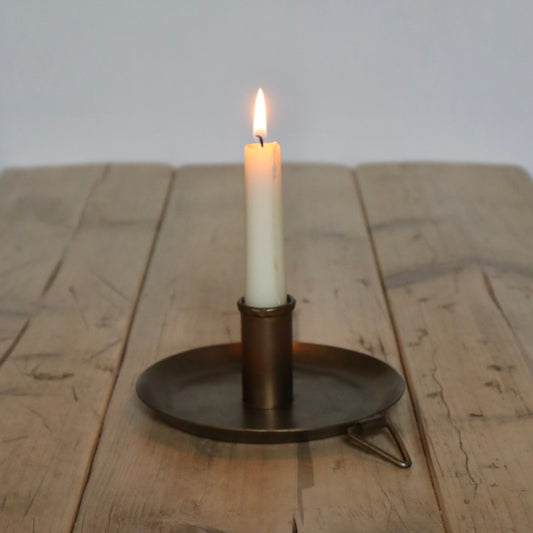 Antique Gold Forged Plate Candle Holder – Rustic Country Style