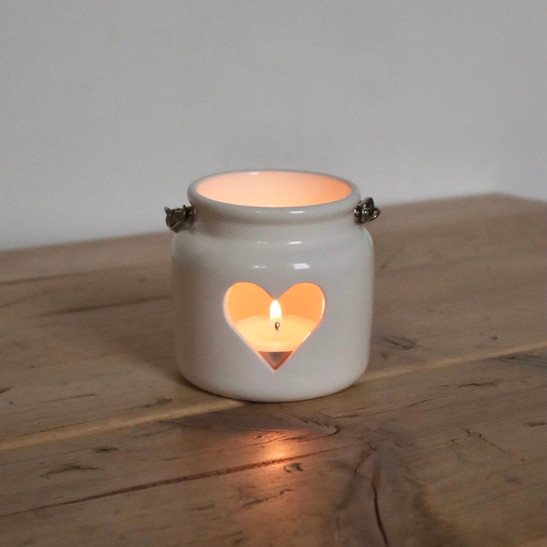 Rope Handle Heart Ceramic Tea Light Holder