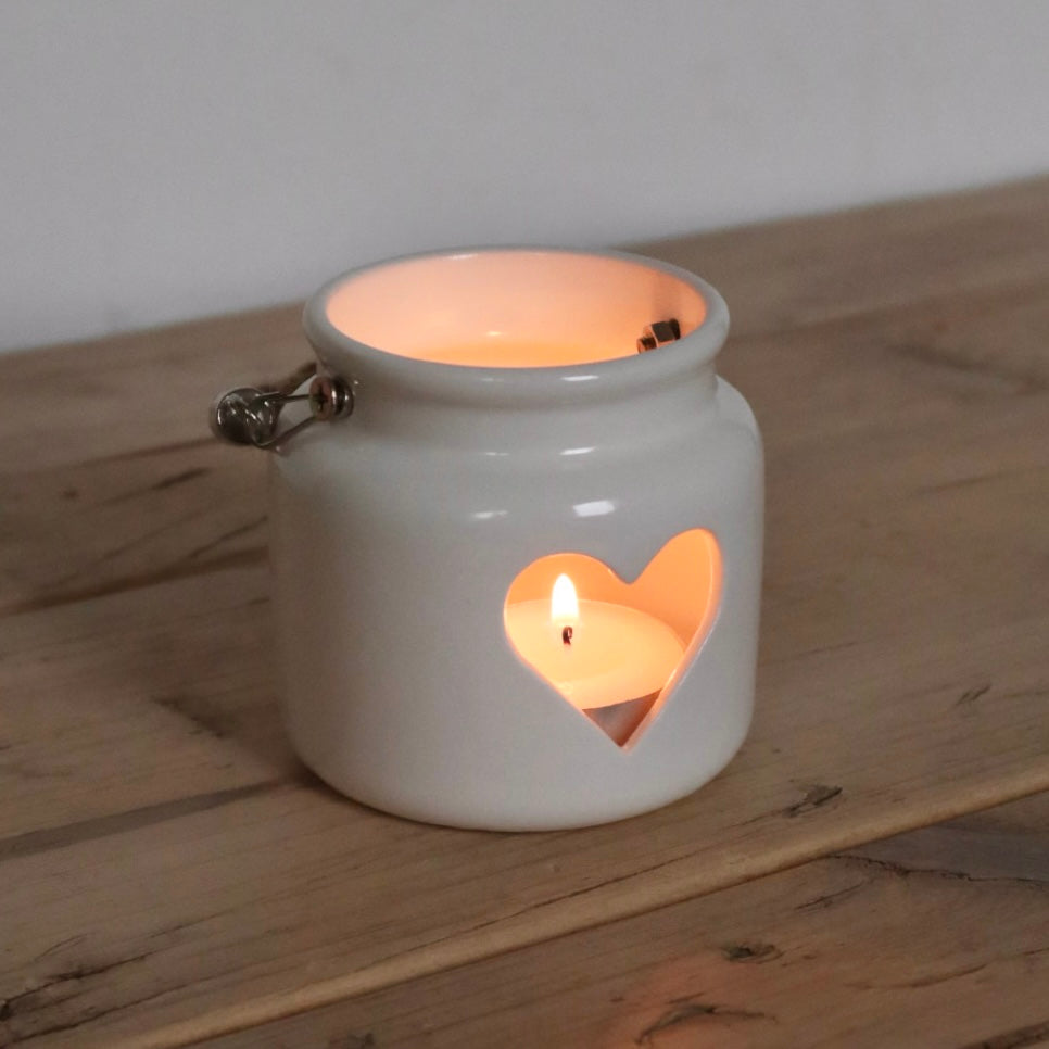 Rope Handle Heart Ceramic Tea Light Holder