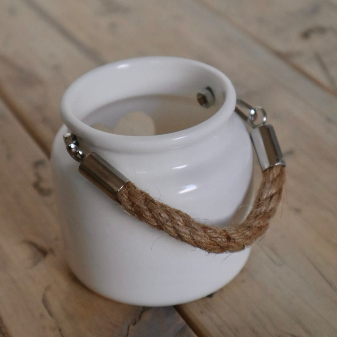 Rope Handle Heart Ceramic Tea Light Holder