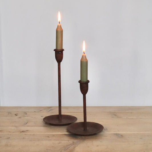 Set of 2 Rusty Dinner Candle Holders - Shabby Chic Country Décor