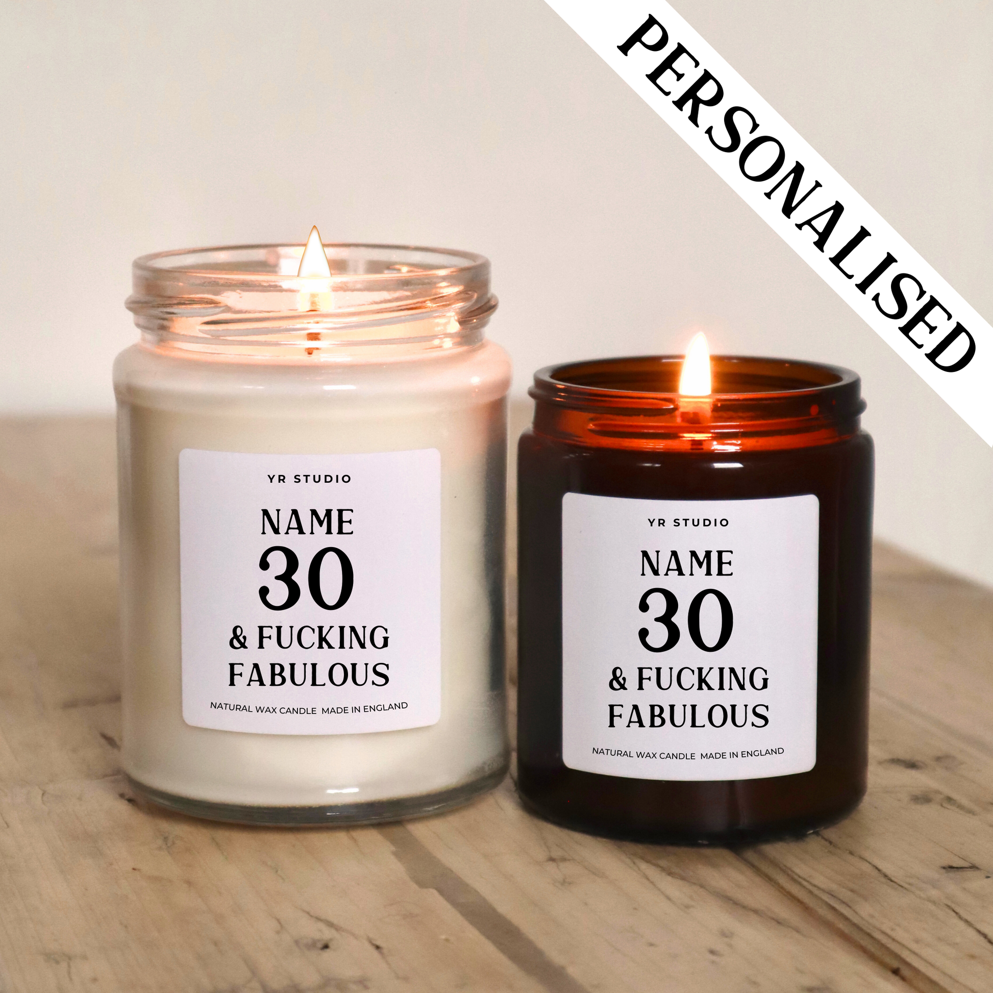 Funny 30th Birthday Gift for Her - Personalised "30 and Fu*ing Fabulous" Candle