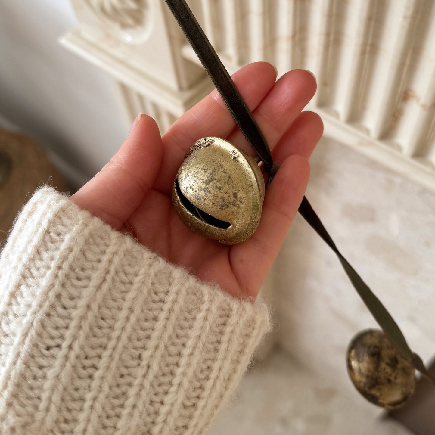 Brass Bell Garland on Velvet Ribbon