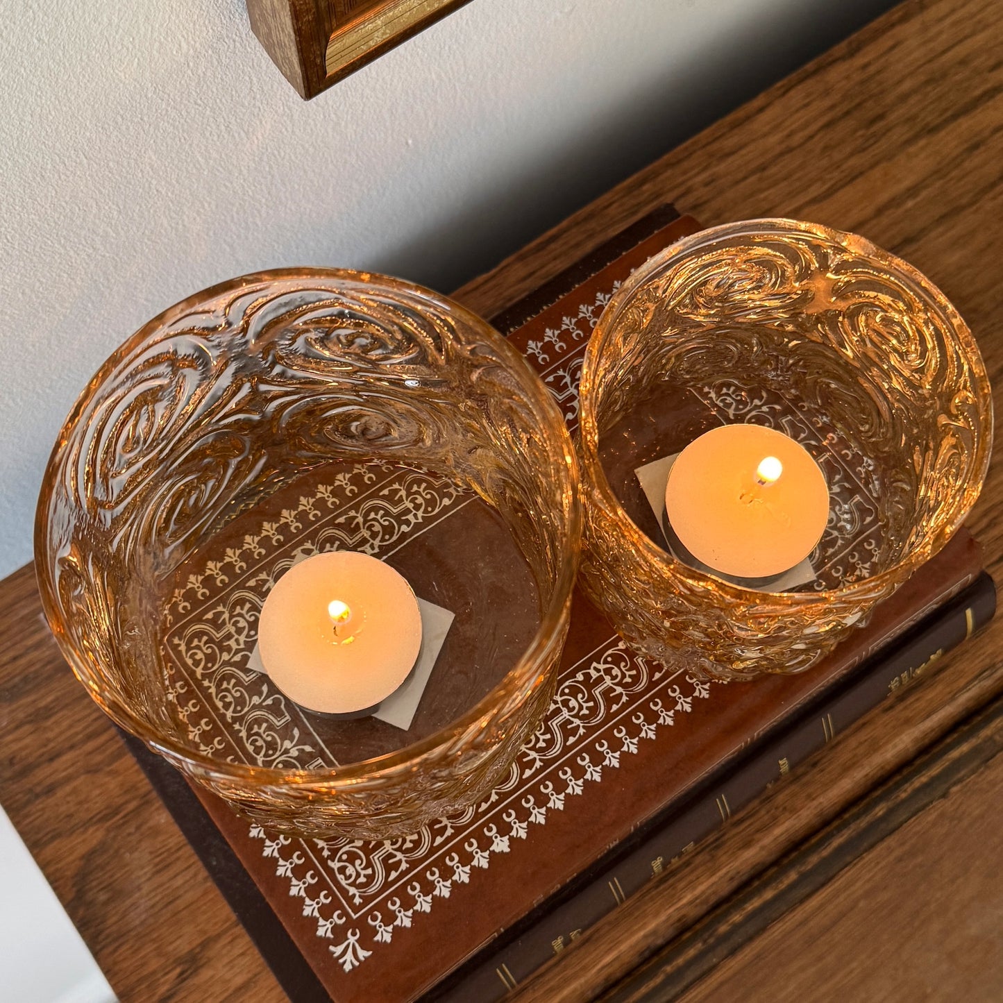 Rose Glass Candle Holders Duo