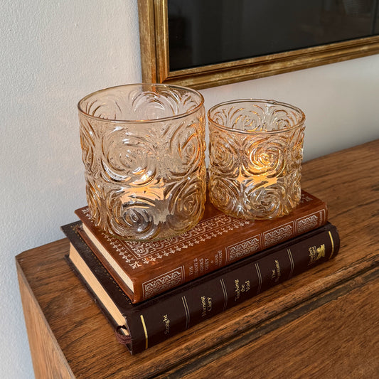 Rose Glass Candle Holders Duo