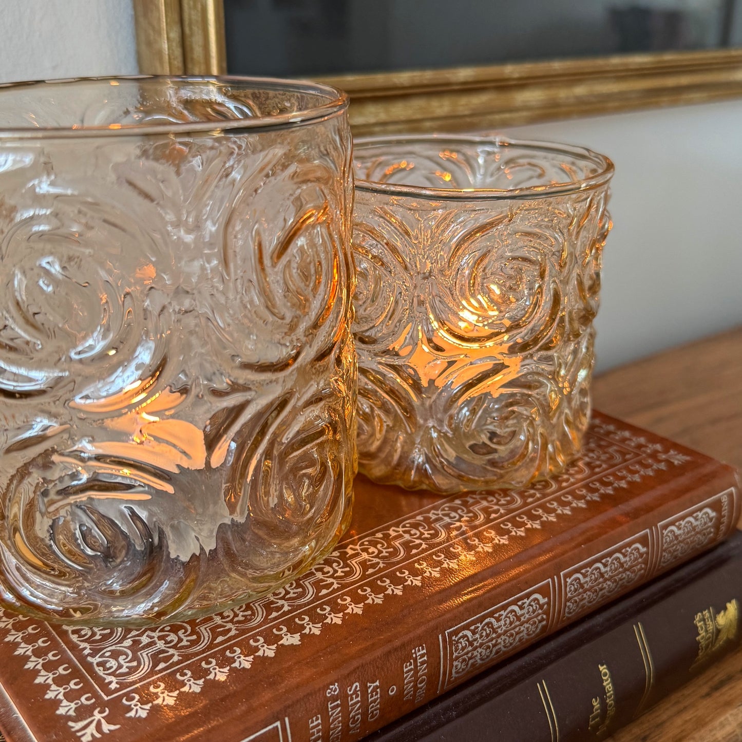Rose Glass Candle Holders Duo