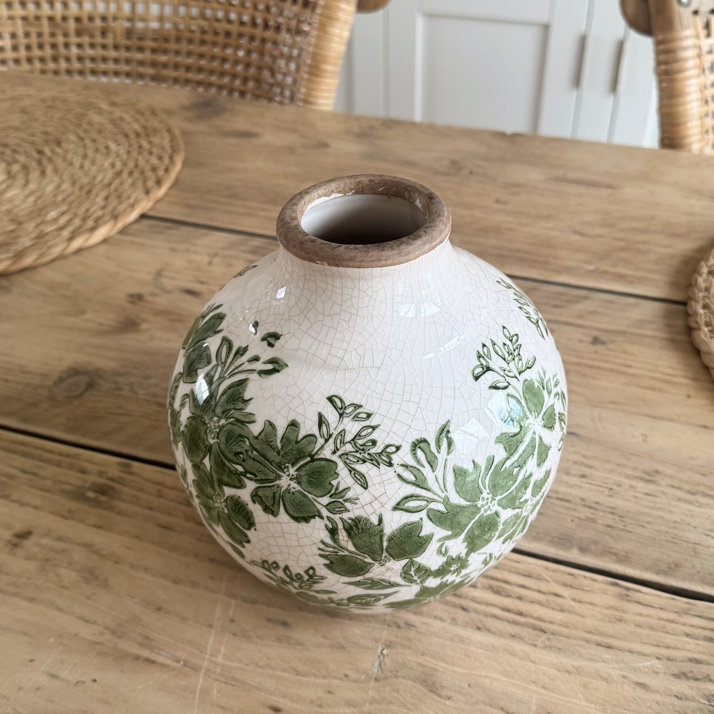 Rustic Floral Green Vase