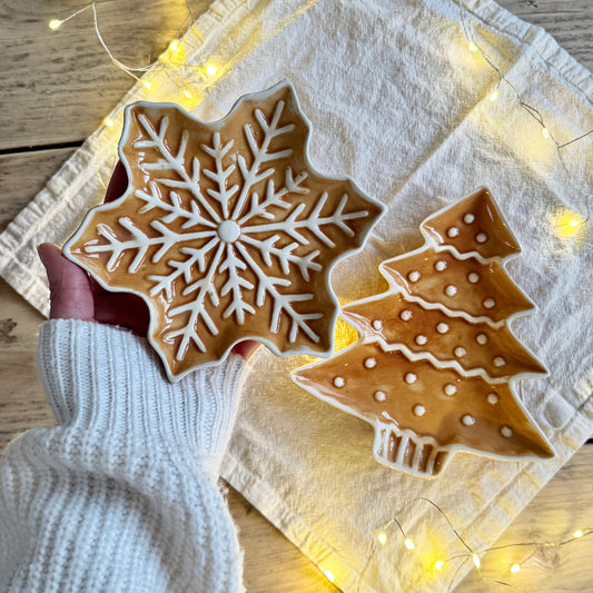 Gingerbread Tree & Snowflake Serving Plates Duo