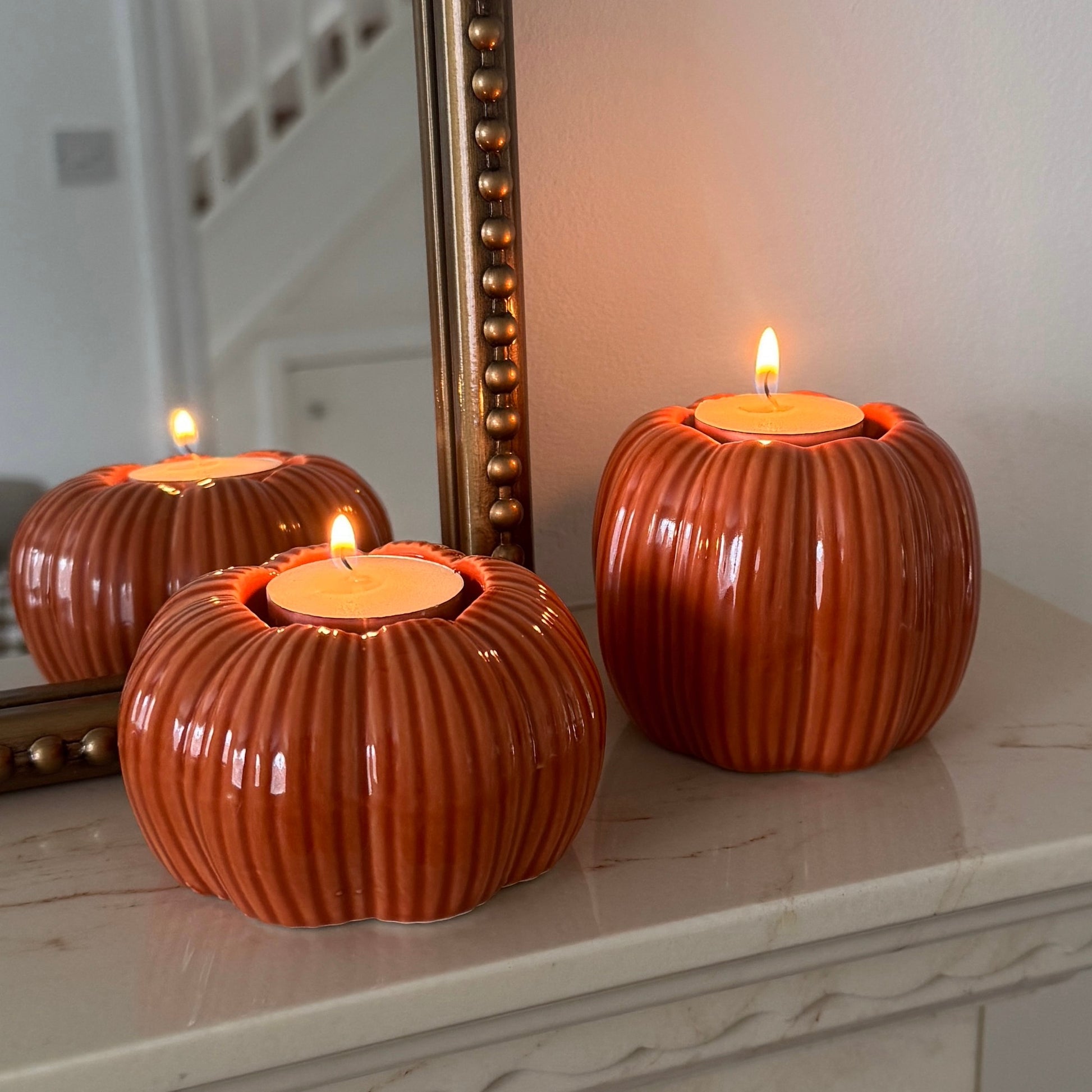 Orange Pumpkins Candle Holders Duo