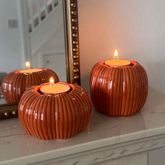 Orange Pumpkins Candle Holders Duo