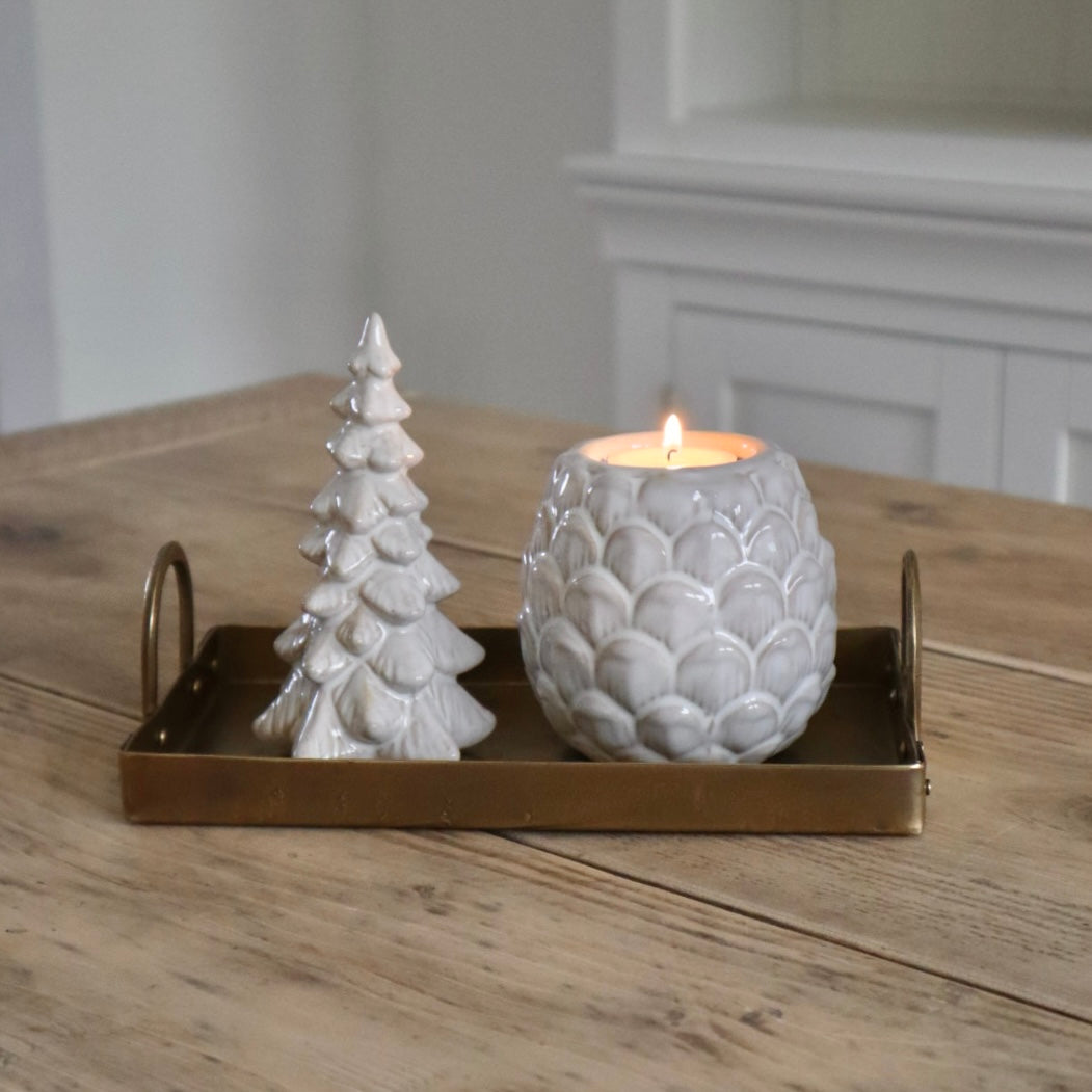 White Glazed Ceramic Christmas Tree Ornament